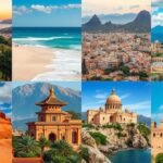 Collage of top 10 destinations around the world including beaches, mountains, and historic sites